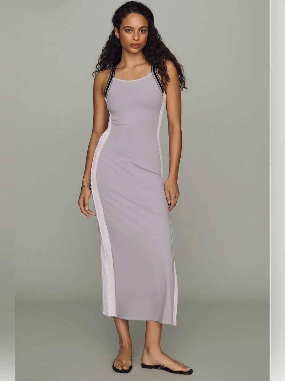 Anthropologie Daily Practice Lavender Grey Open Back Column Midi Dress  MED  NWT